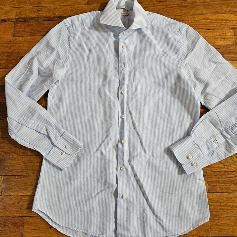Suitsupply Blue Striped Casual Button Down Shirt - Picture 2 of 9